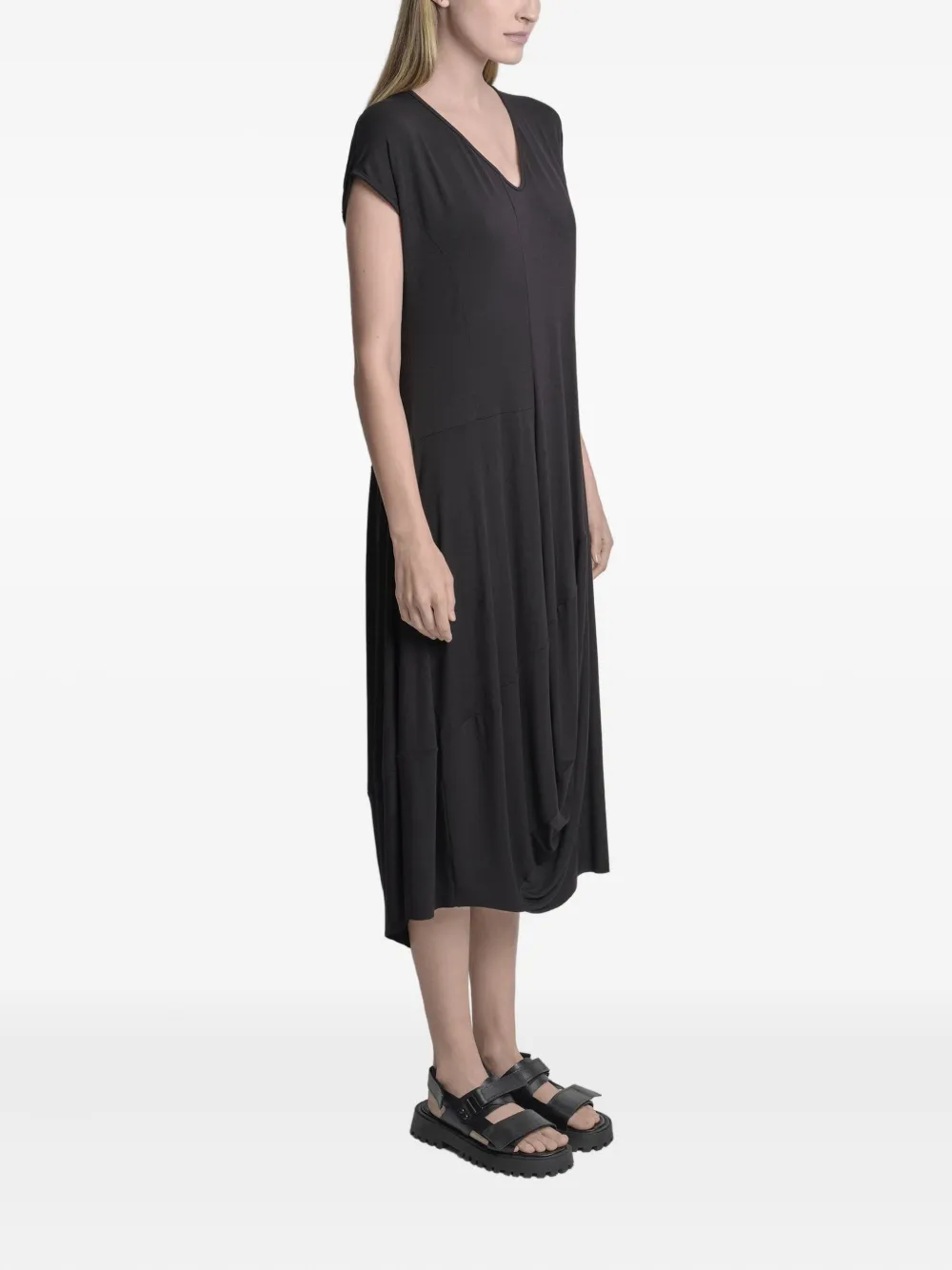 Uma | Raquel Blay Laptop Draped V-neck Midi Dress In Black