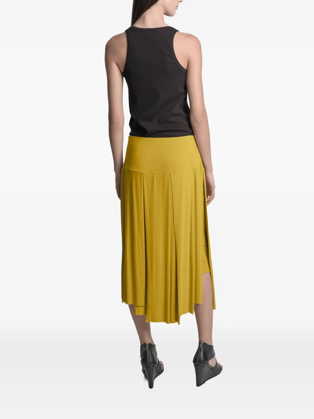 Uma | Raquel Blay Cut-out Pleated Midi Skirt In Yellow