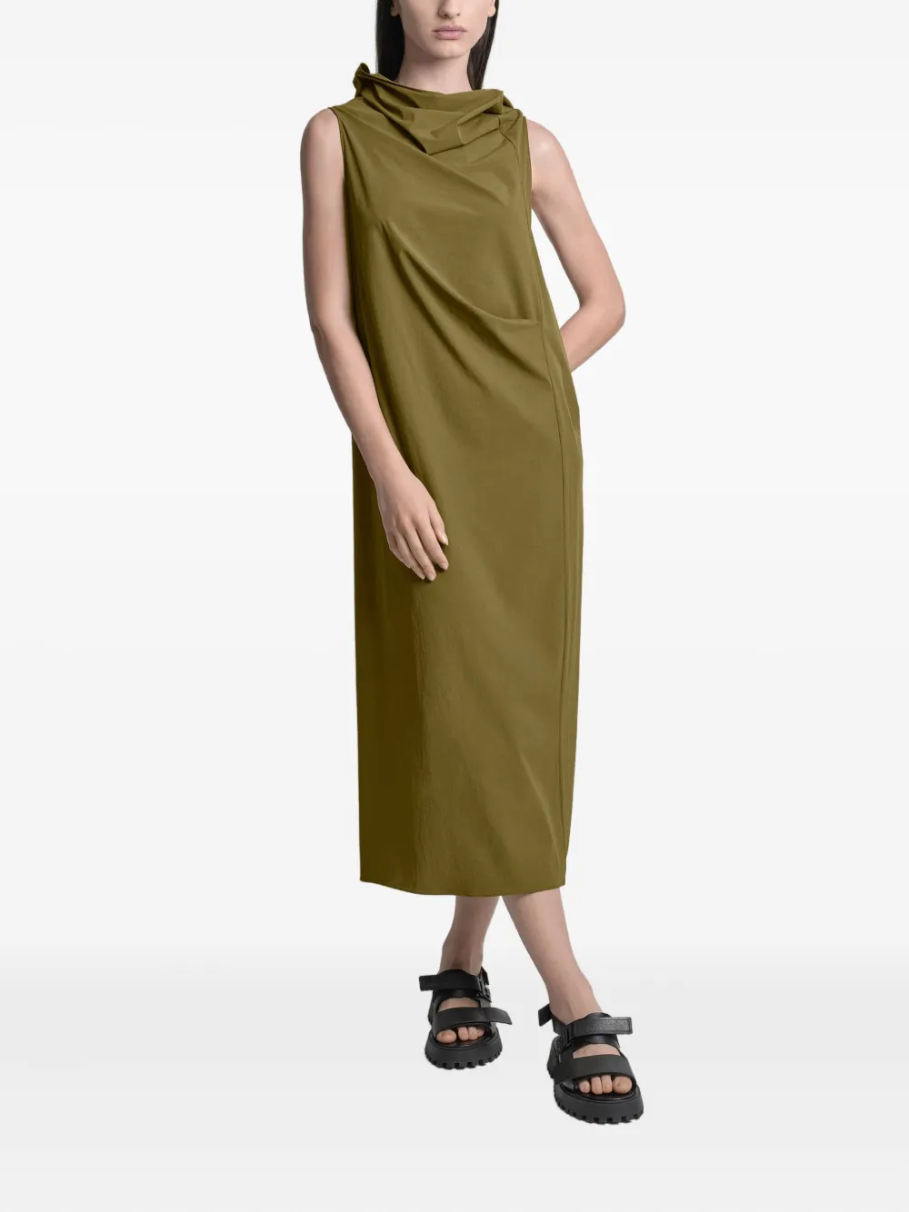 Uma Raquel Davidowicz Cowl-neck Draped Midi Dress In Green