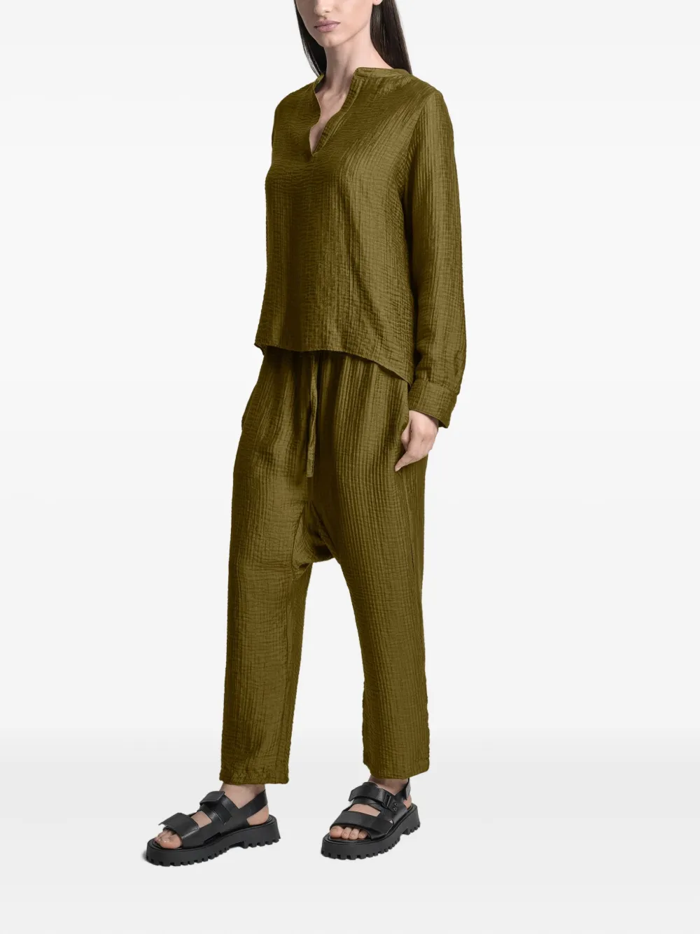 Uma | Raquel Blay Textured V-neck Blouse In Green