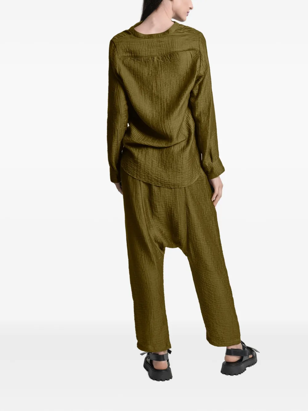 Uma | Raquel Blay Textured V-neck Blouse In Green