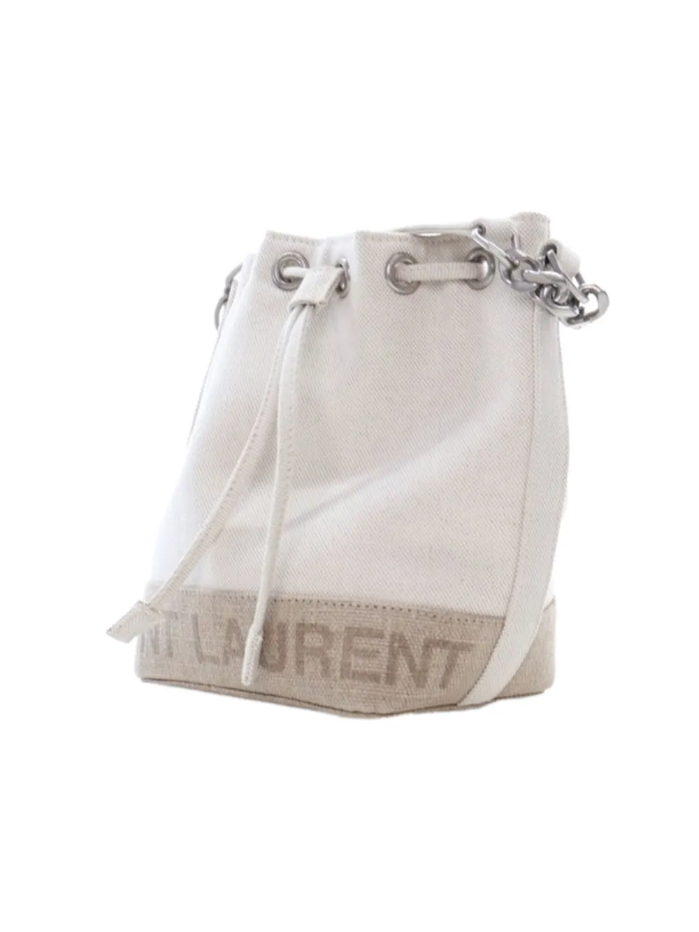 Pre-owned Saint Laurent 2022 Mini Canvas Rive Gauche Bucket Bag Satchel In White