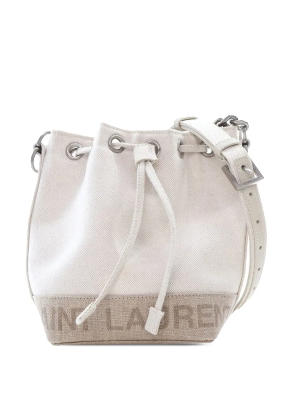 Pre-owned Saint Laurent 2022 Mini Canvas Rive Gauche Bucket Bag Satchel In White