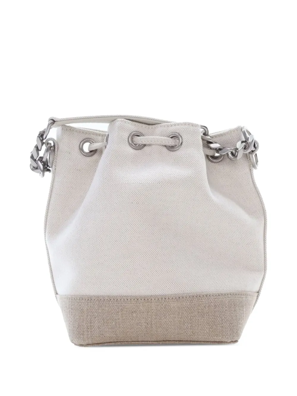 Pre-owned Saint Laurent 2022 Mini Canvas Rive Gauche Bucket Bag Satchel In White