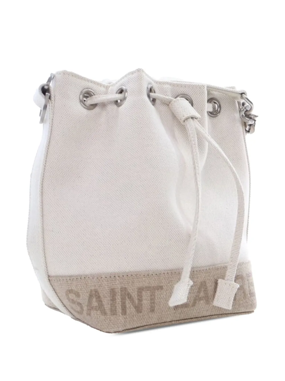 Pre-owned Saint Laurent 2022 Mini Canvas Rive Gauche Bucket Bag Satchel In White