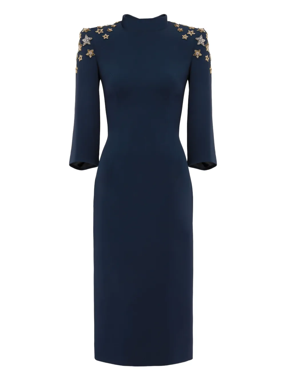 Jenny Packham Stella Star-embellished Mock-neck Midi Dress In Blue