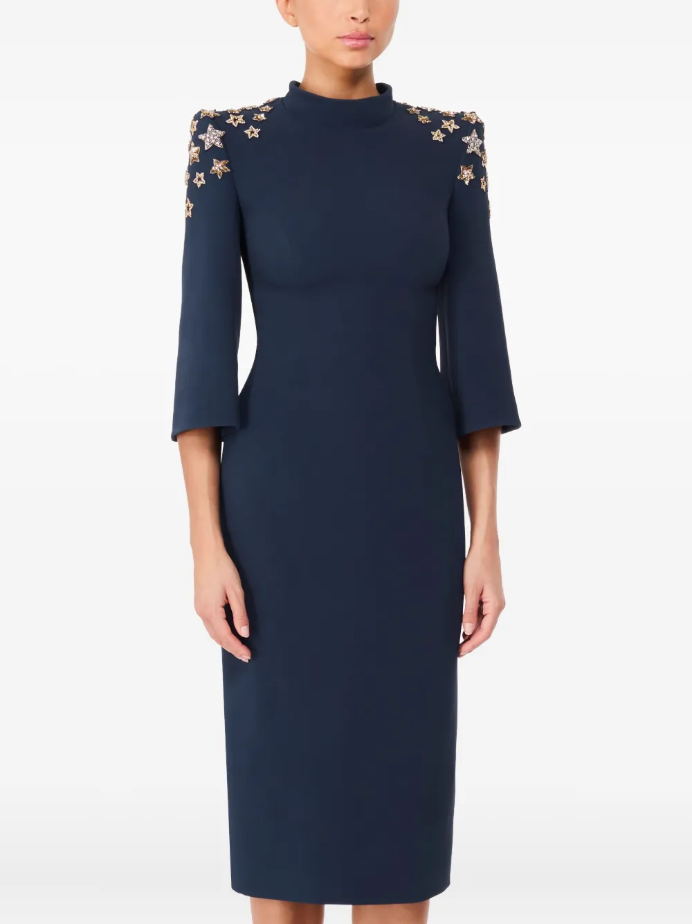 Jenny Packham Midi-jurk verfraaid met ster en hoge hals - Blauw