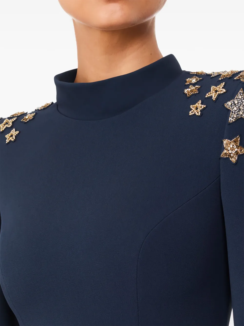 Jenny Packham Stella Star-embellished Mock-neck Midi Dress In Blue