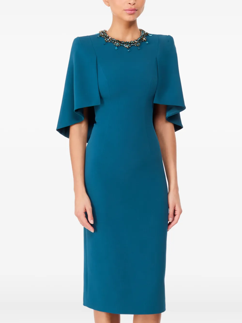 Jenny Packham Ursa midi-jurk met verfraaide hals Blauw