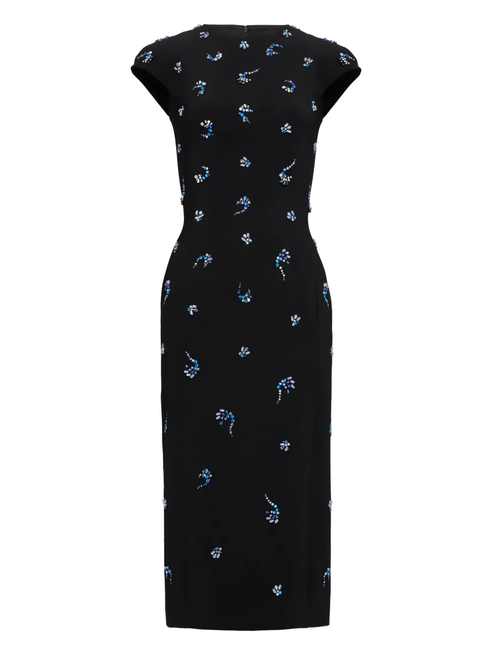 Jenny Packham Embellished Cap-sleeve Midi Dress In Black