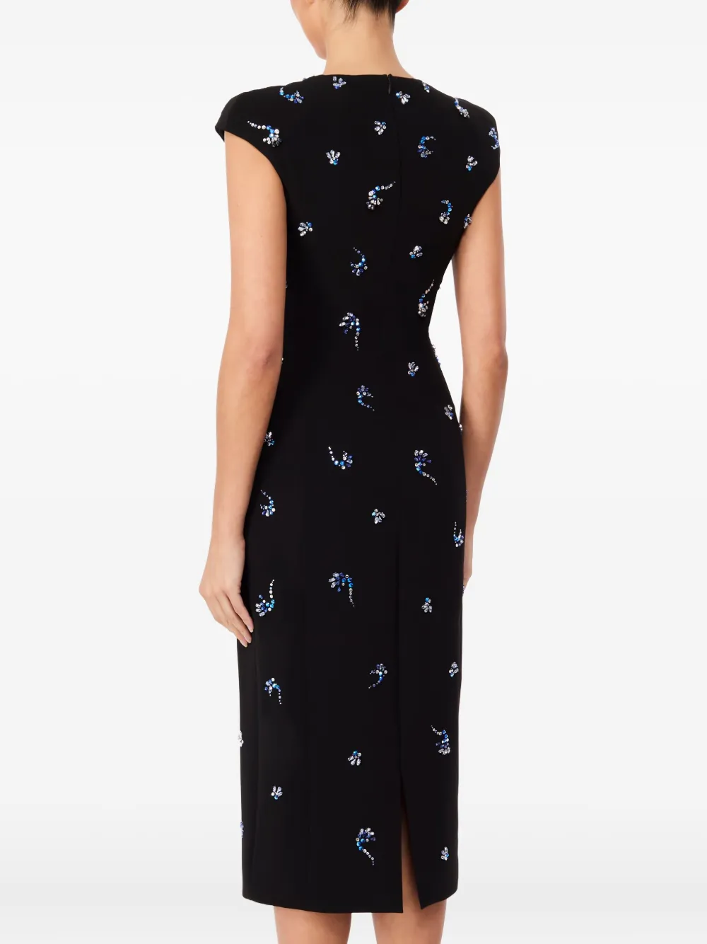 Jenny Packham Embellished Cap-sleeve Midi Dress In Black