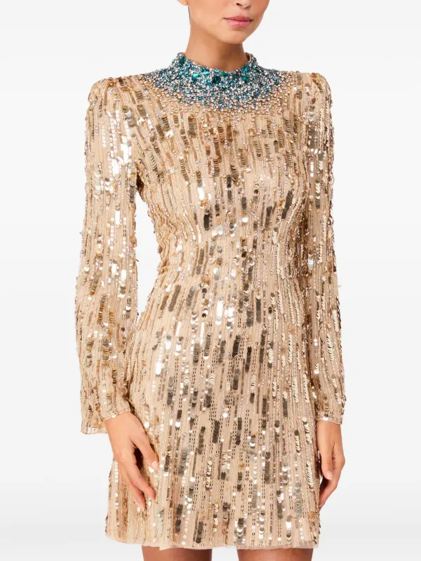 slim fit dress slacks Embellished Long Sleeve Mini Dress in Blue - 6 / Regular