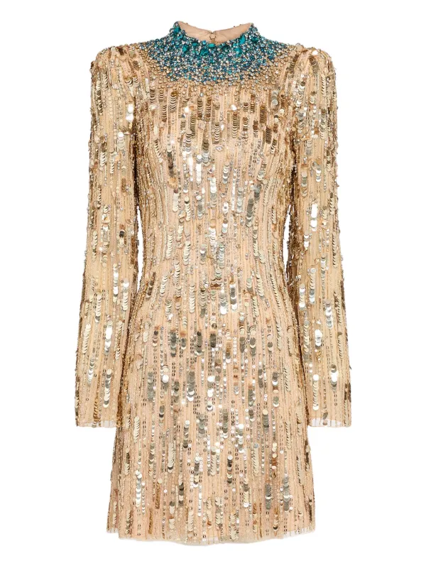 embellished long sleeve mini dress in gold Sheath V Neck Yellow Silk Satin Bridesmaid Dresses – luladress main image 1