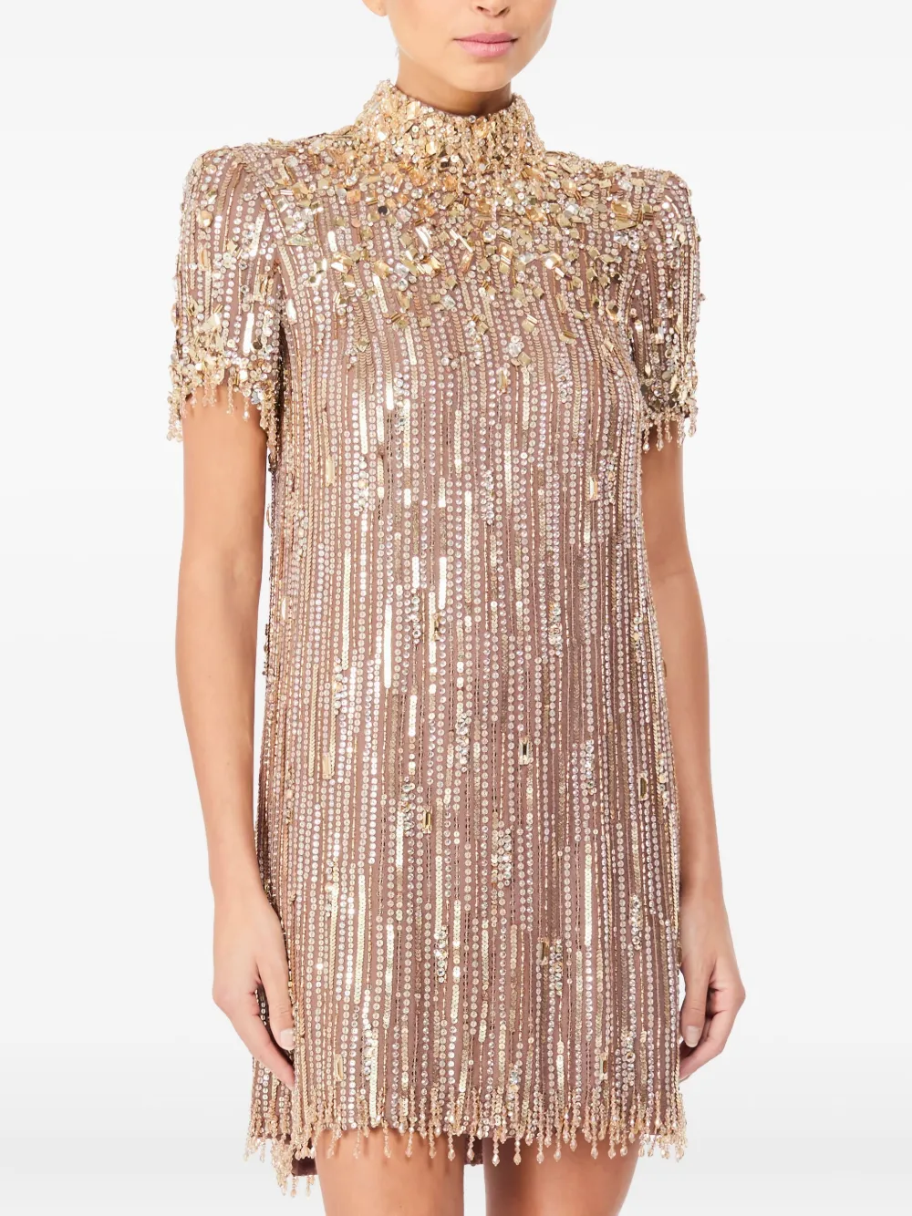 Jenny Packham Snapdragon sequin-embellished mini dress - Beige
