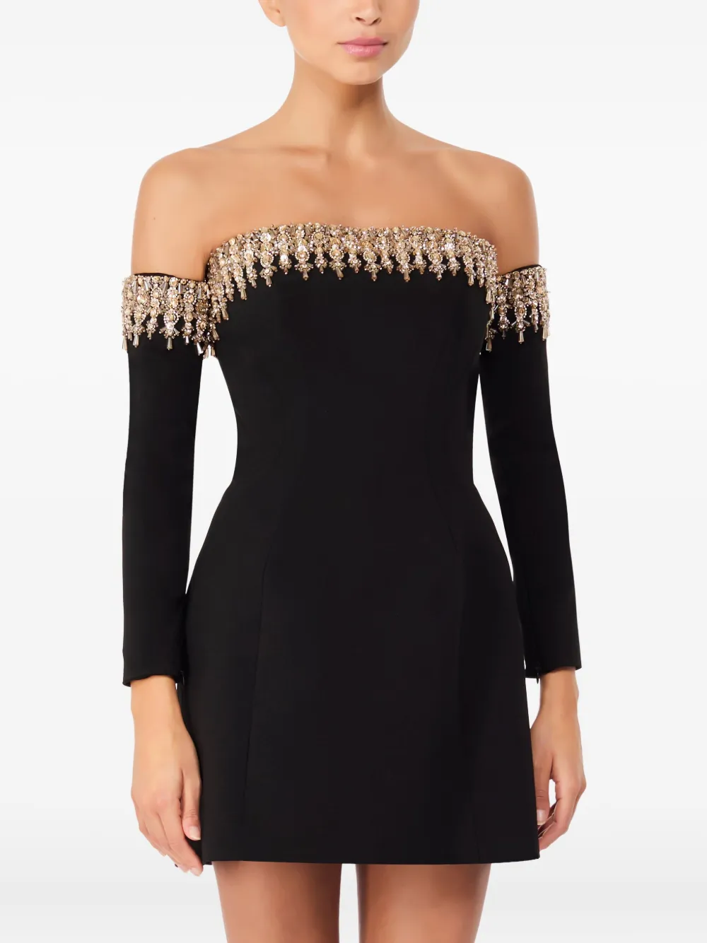 Jenny Packham Love Bubble off-shoulder mini dress Zwart