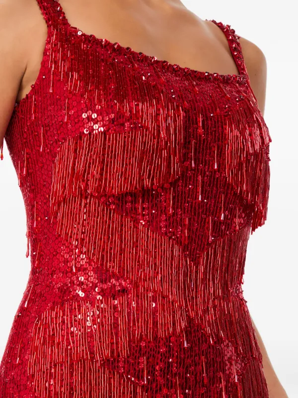 open lace back dress Leslie Amon After Sun Beaded Fringe Mini Dress