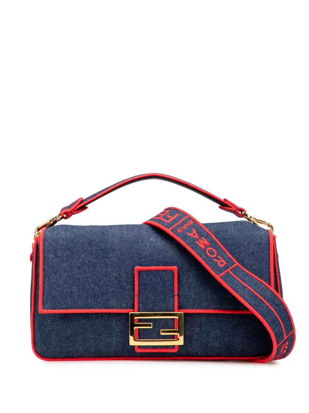 Pre-owned Fendi 2000-2010 Large Denim Baguette Satchel In Blue