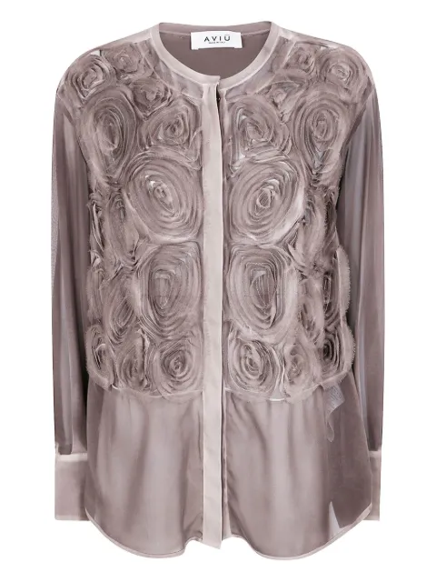 Aviù rose-embellished silk shirt
