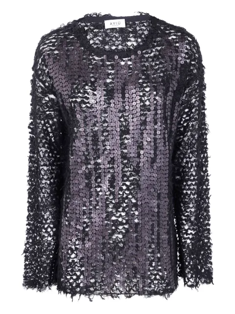 Aviù sequin-embellished frayed sweater