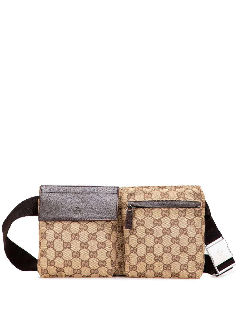 Pre-owned Gucci 2016-2025 Gg Canvas Double Pocket Belt Bag In Brown