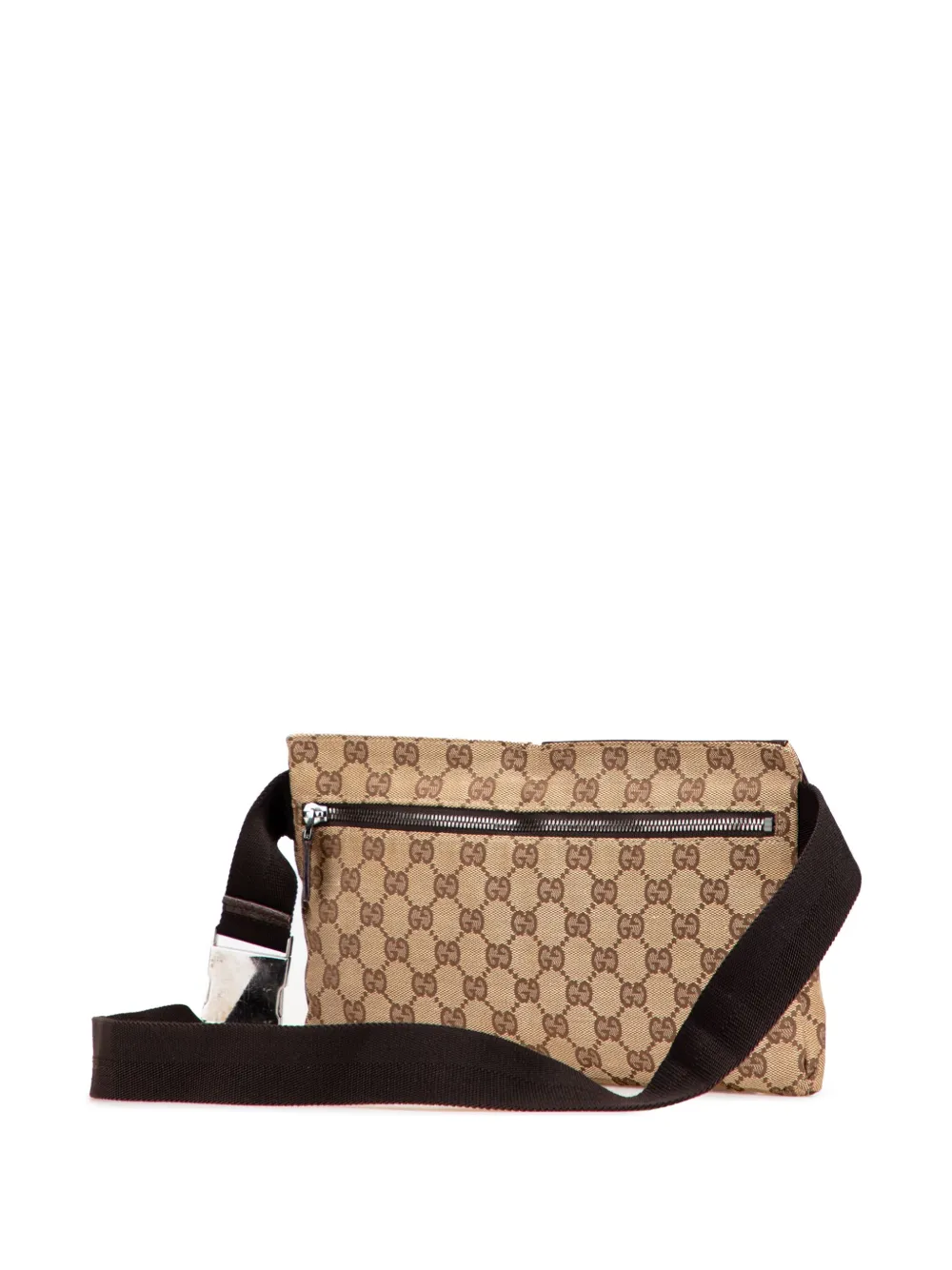 Pre-owned Gucci 2016-2025 Gg Canvas Double Pocket Belt Bag In Brown