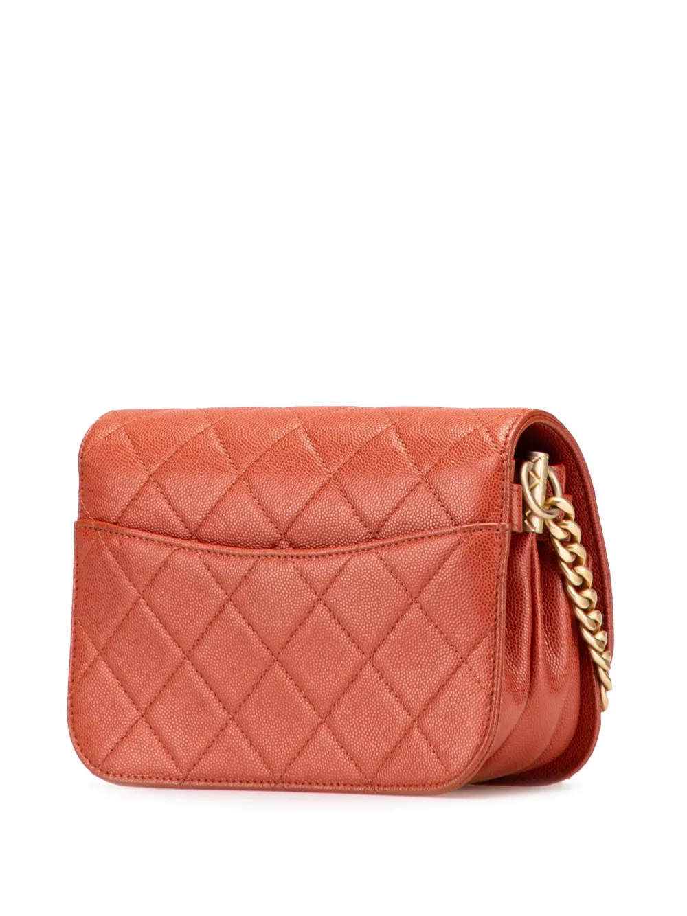 Pre-owned Chanel 2021-2025 Mini Cc Quilted Caviar Messenger Single Flap Crossbody Bag In Red