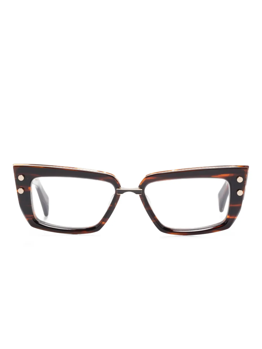 Balmain Eyewear Madame gold-detail rectangle glasses | Brown | Image 1