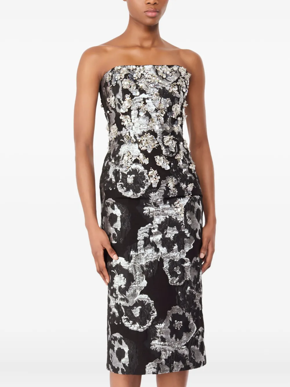 Jenny Packham Verfraaide midi-jurk met bloemenprint - Zwart