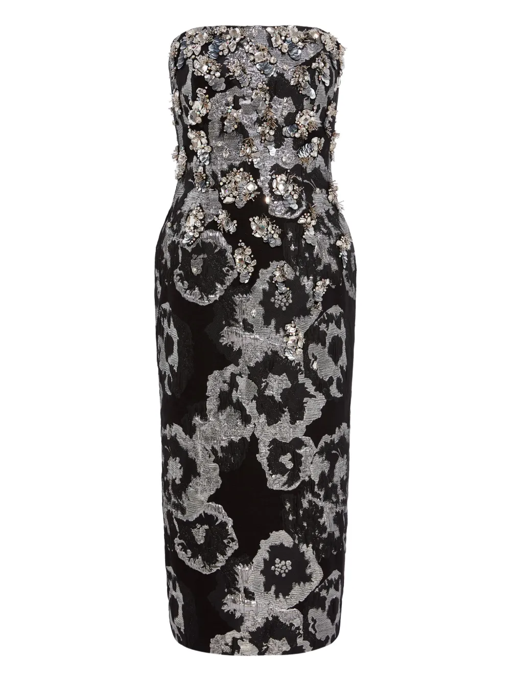 Jenny Packham Floral-print Embellished Midi Dress In Black