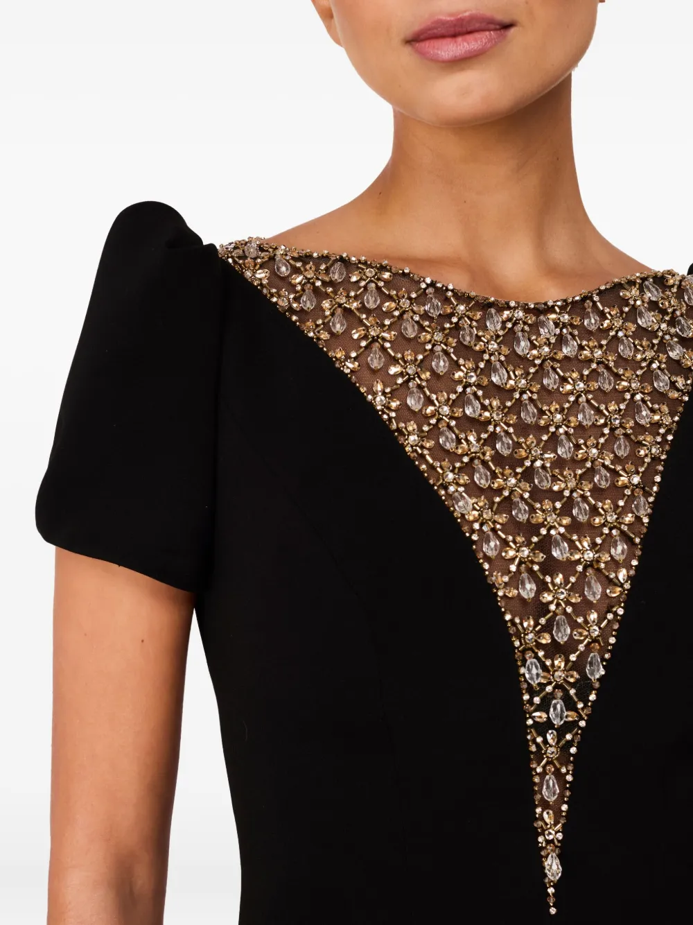 Jenny Packham Empress Puff-sleeve Crystal-embellished Maxi Dress In Black