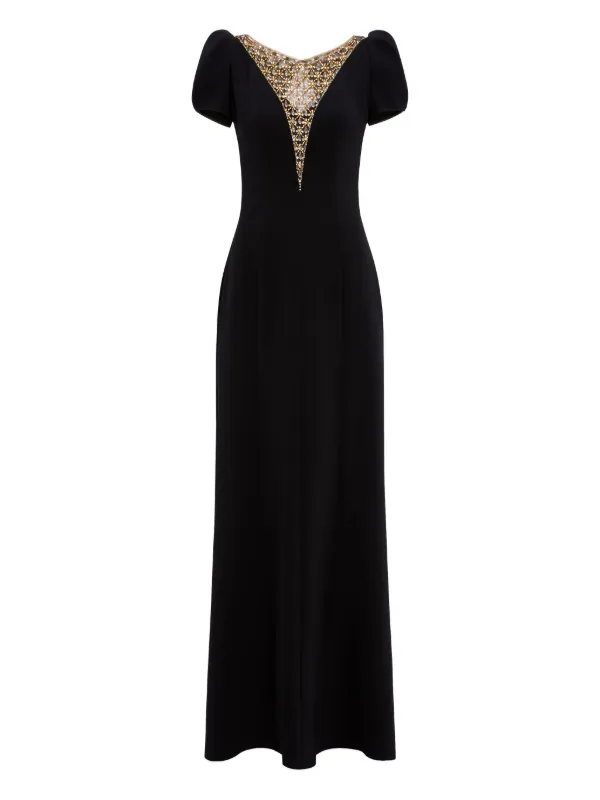Jenny Packham puff-sleeve crystal-embellished maxi dress