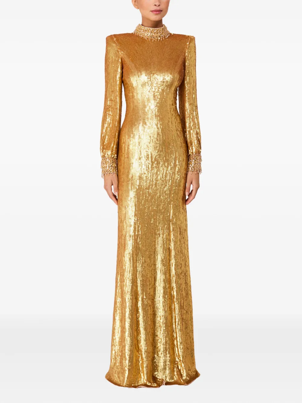 Jenny Packham Opium avondjurk met pailletten en hoge hals - Goud