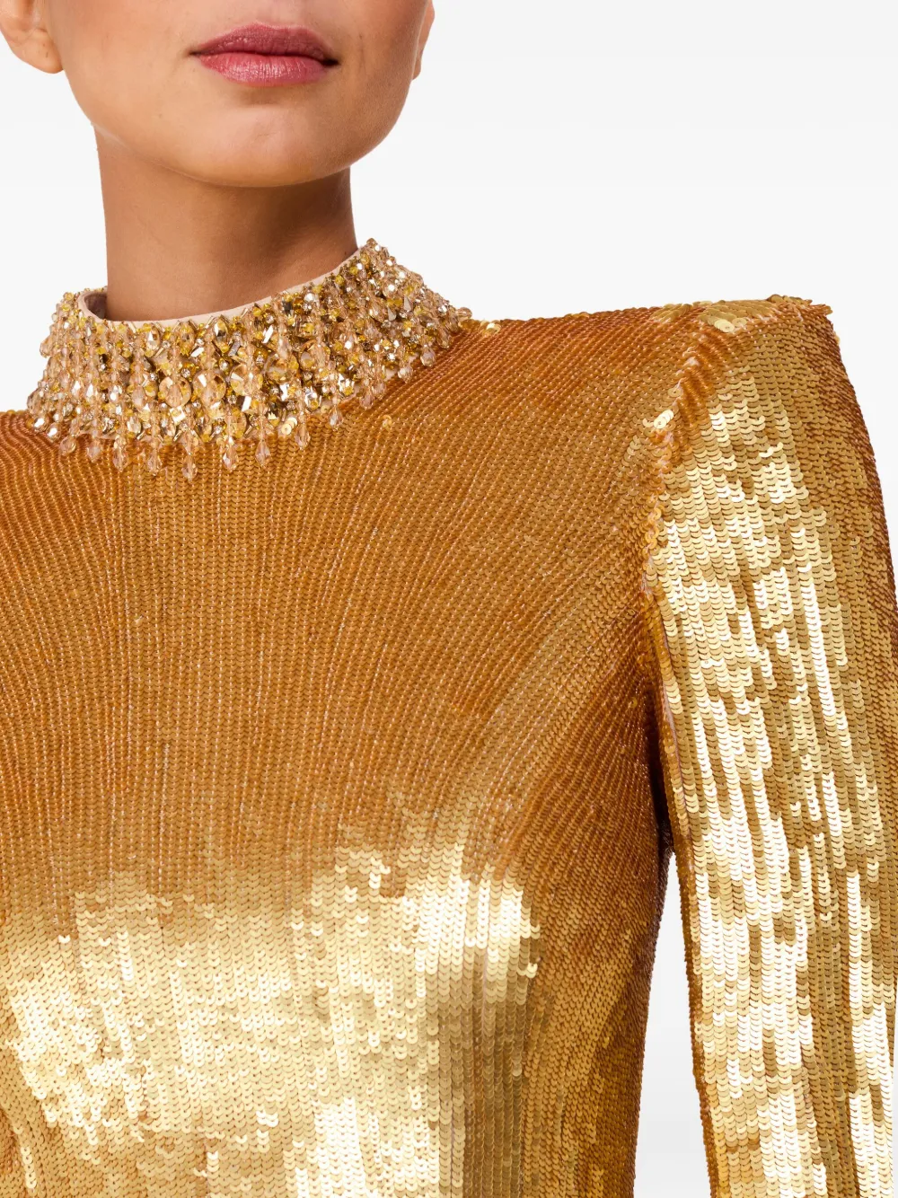 Jenny Packham Opium Sequin-embellished High-neck Gown In Gold