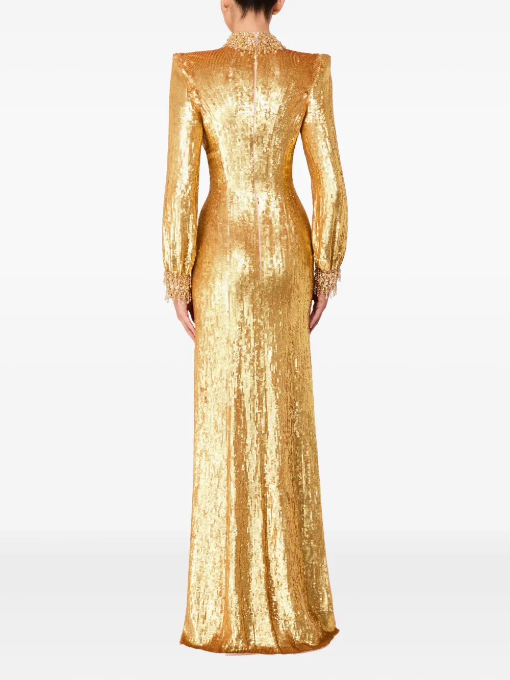 Jenny Packham Opium Sequin-embellished High-neck Gown In Gold