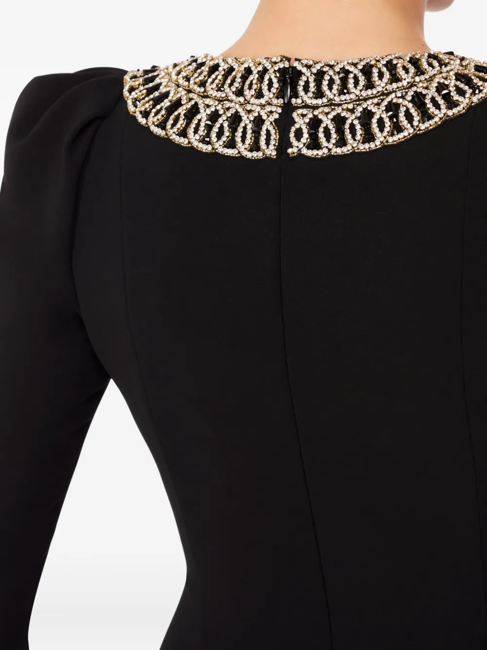 Jenny Packham Maxi-jurk verfraaid met kraag en pofschouders Zwart