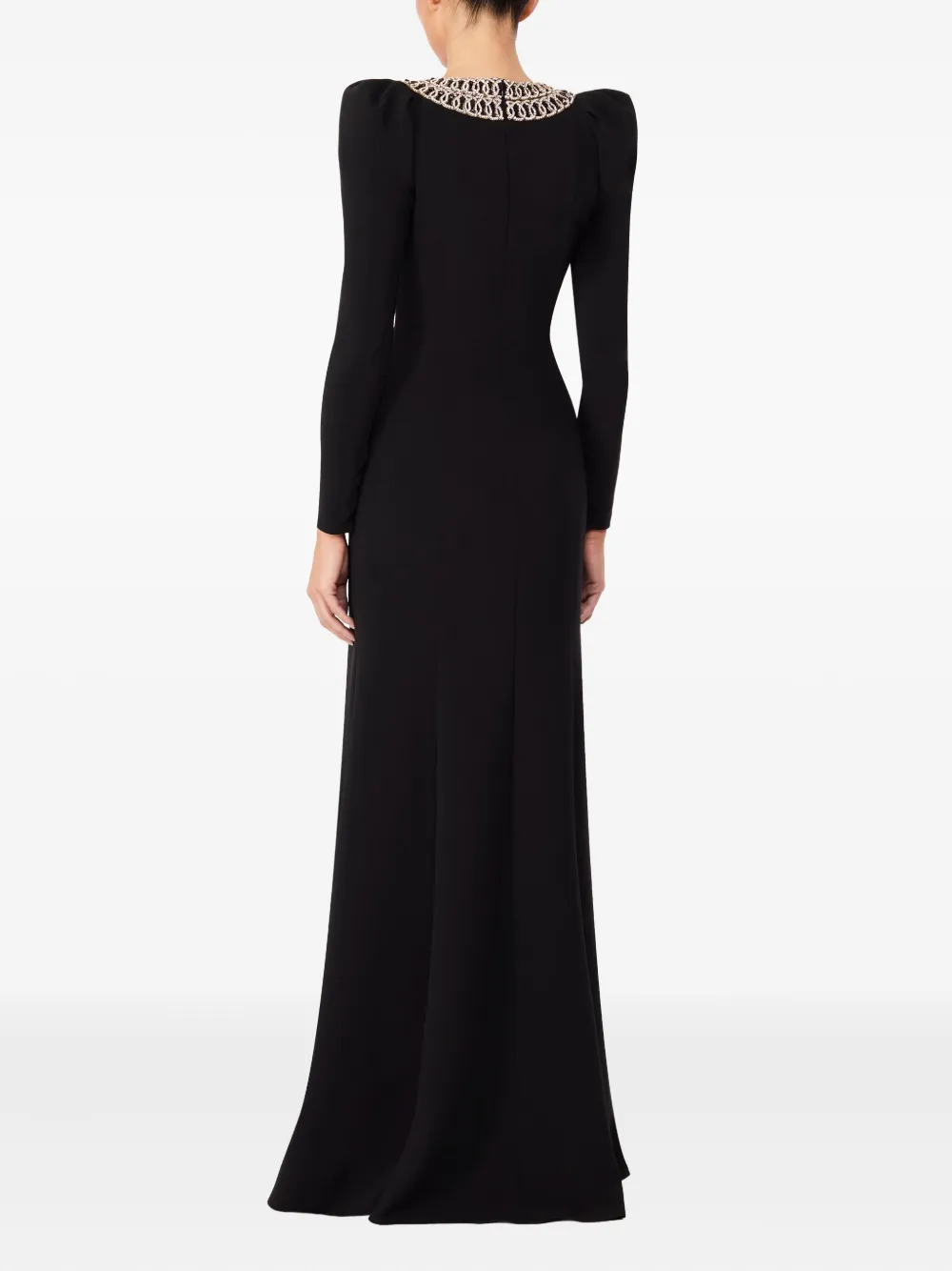 Jenny Packham Maxi-jurk verfraaid met kraag en pofschouders Zwart