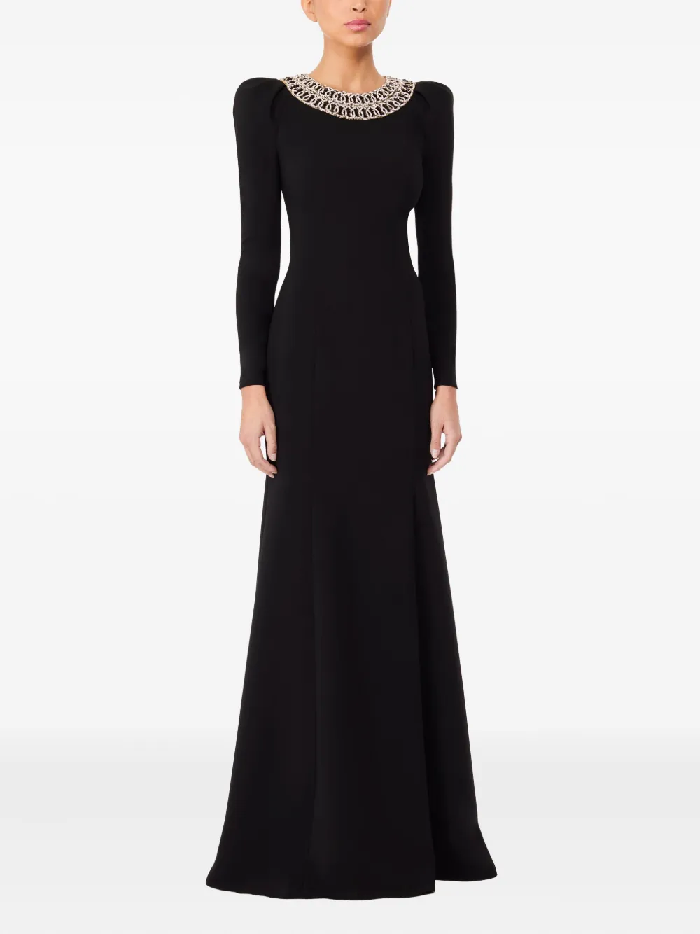 Jenny Packham Maxi-jurk verfraaid met kraag en pofschouders - Zwart