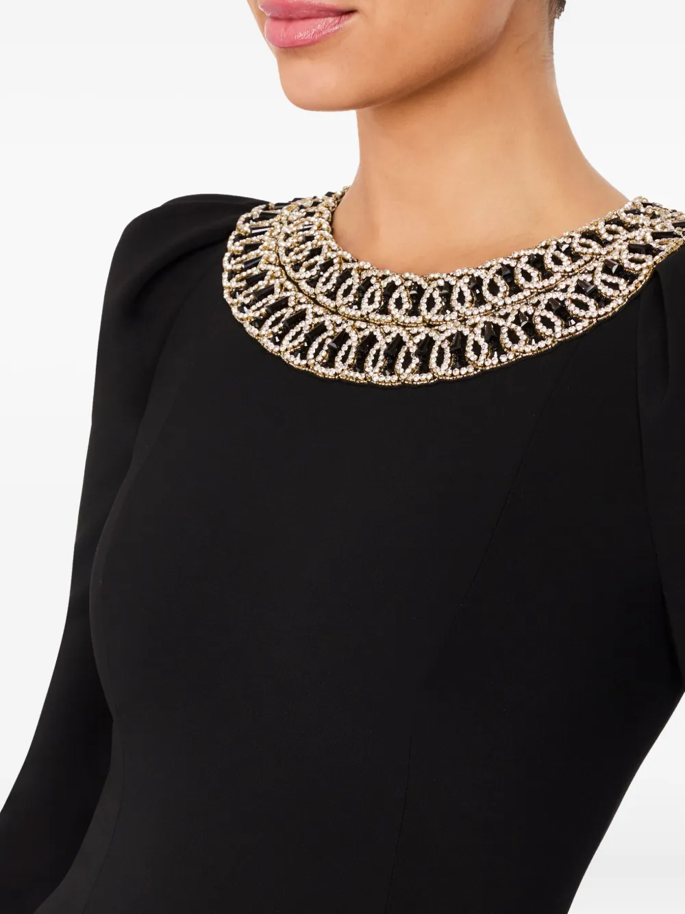 Jenny Packham Maxi-jurk verfraaid met kraag en pofschouders Zwart