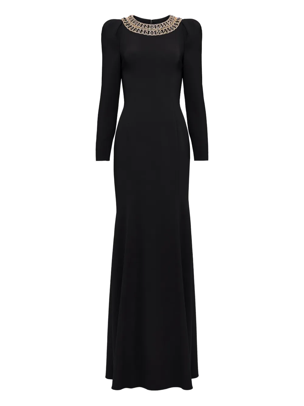 Jenny Packham collar-embellished puff-shoulders maxi dress | Black | Image 1