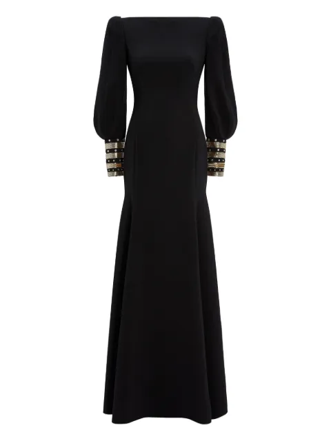 Jenny Packham embellished-cuffs puff-sleeve maxi dress