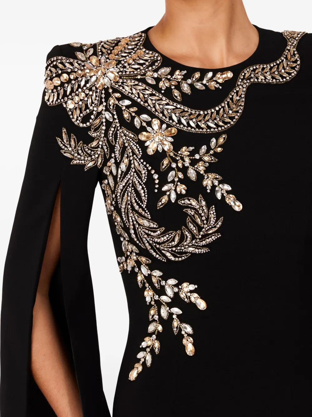 Jenny Packham Maxi-jurk verfraaid met bloemen en mouwen met split Zwart