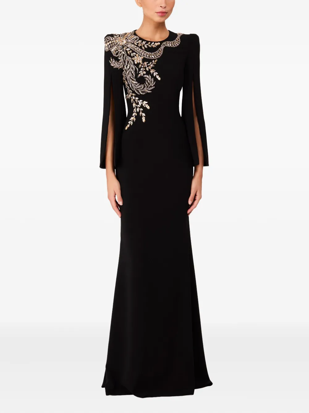 Jenny Packham Maxi-jurk verfraaid met bloemen en mouwen met split - Zwart