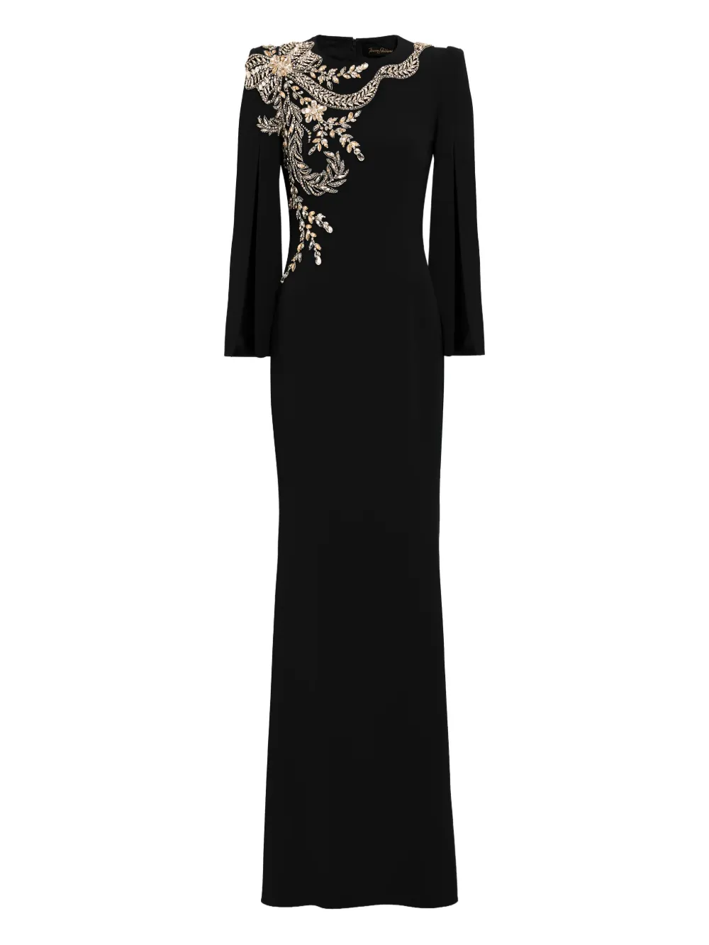 Jenny Packham floral-embellished slit-sleeve maxi dress | Black | Image 1