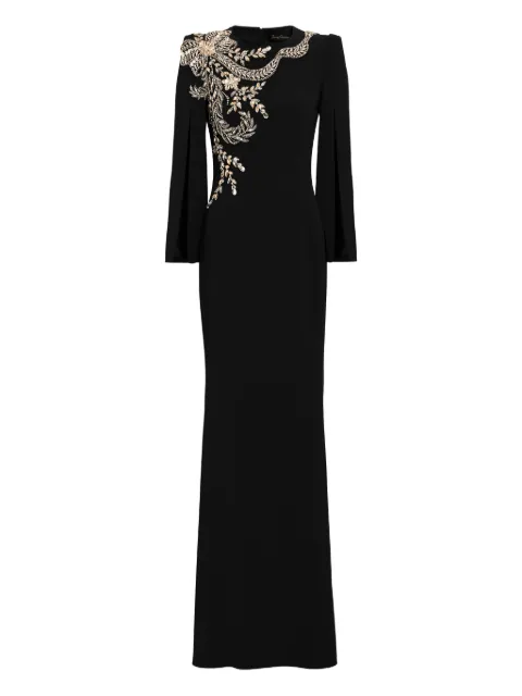 Jenny Packham floral-embellished slit-sleeve maxi dress