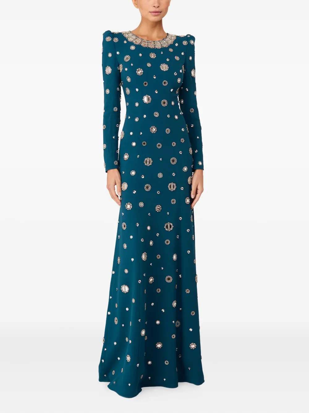 Jenny Packham Maxi-jurk verfraaid met spiegelende schouders - Blauw