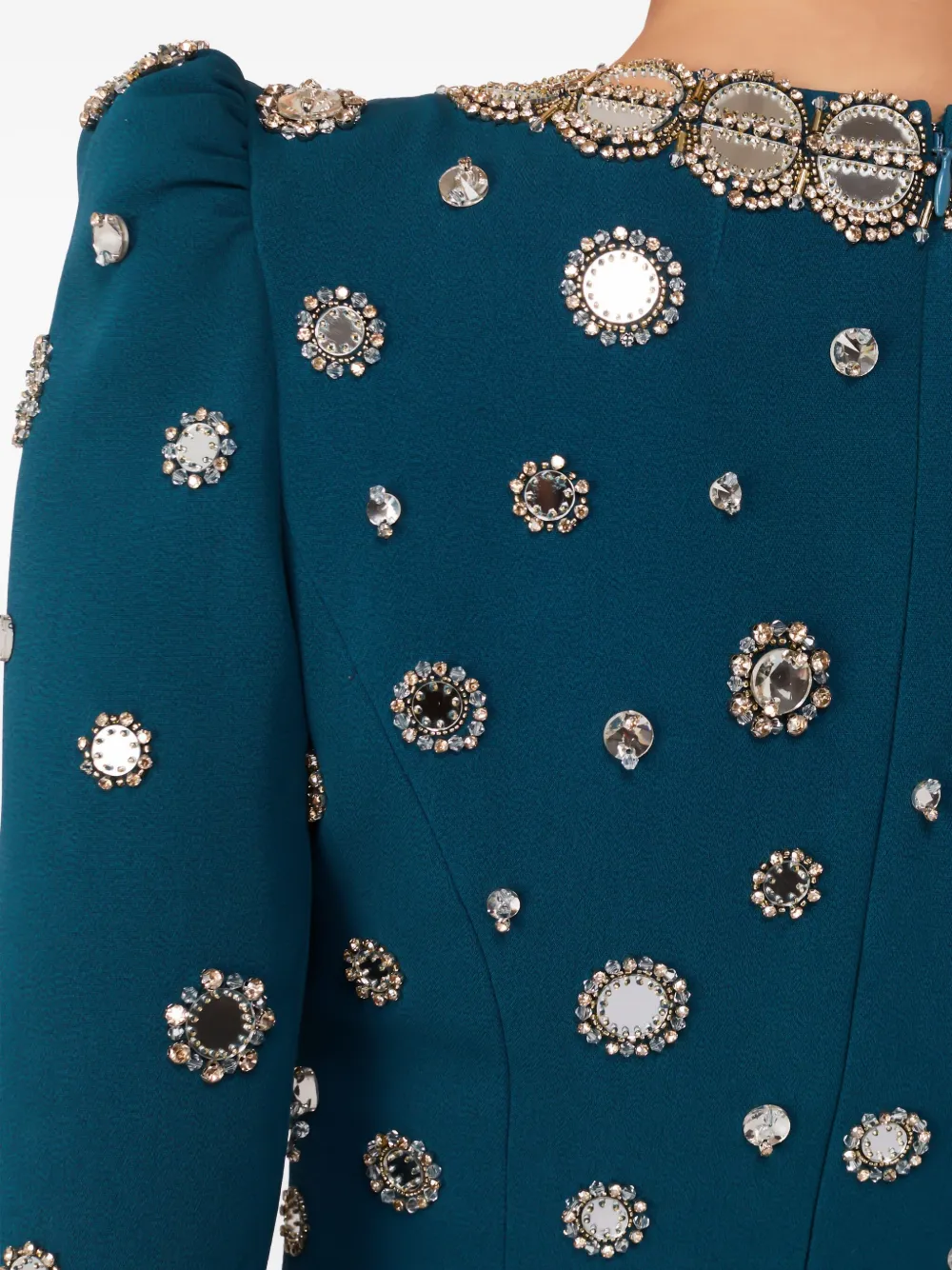 Jenny Packham Maxi-jurk verfraaid met spiegelende schouders Blauw