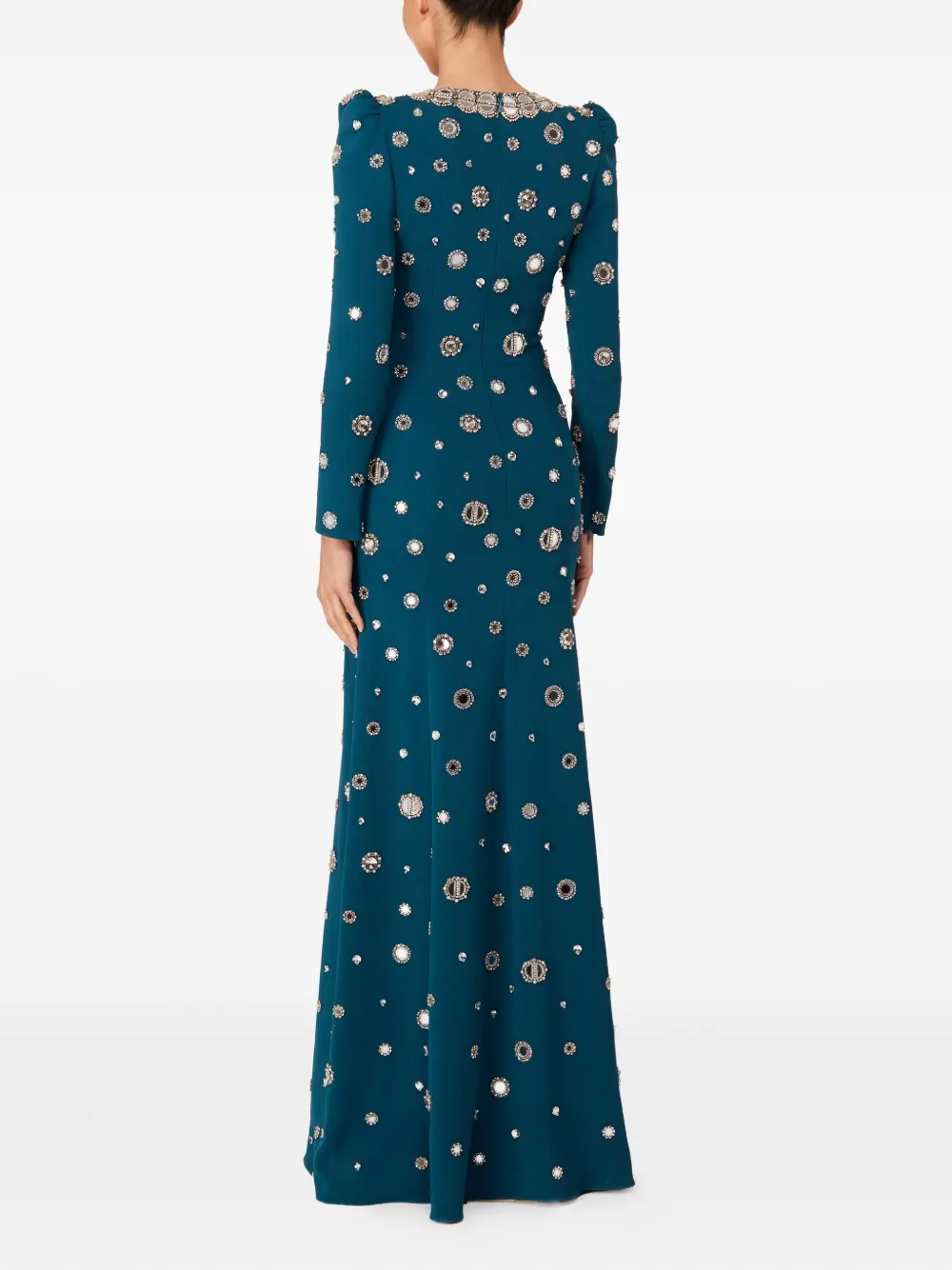 Jenny Packham Maxi-jurk verfraaid met spiegelende schouders Blauw