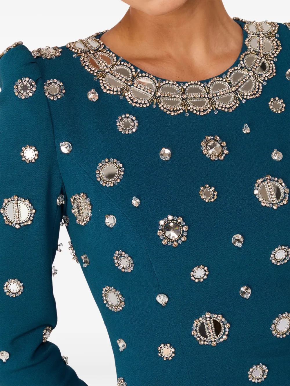 Jenny Packham Maxi-jurk verfraaid met spiegelende schouders Blauw