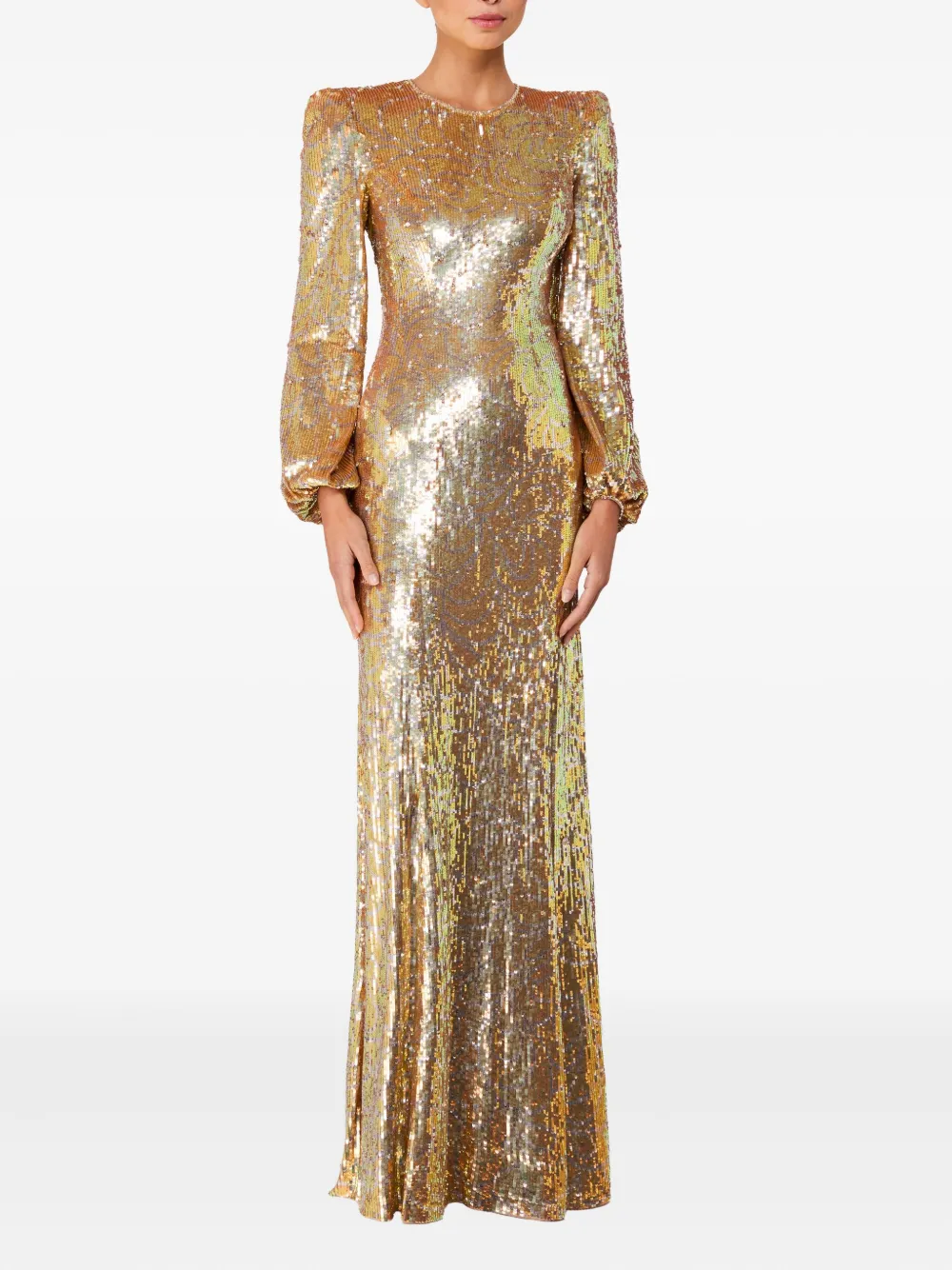 Jenny Packham Paradise maxi-jurk verfraaid met pailletten en pofmouwen - Geel