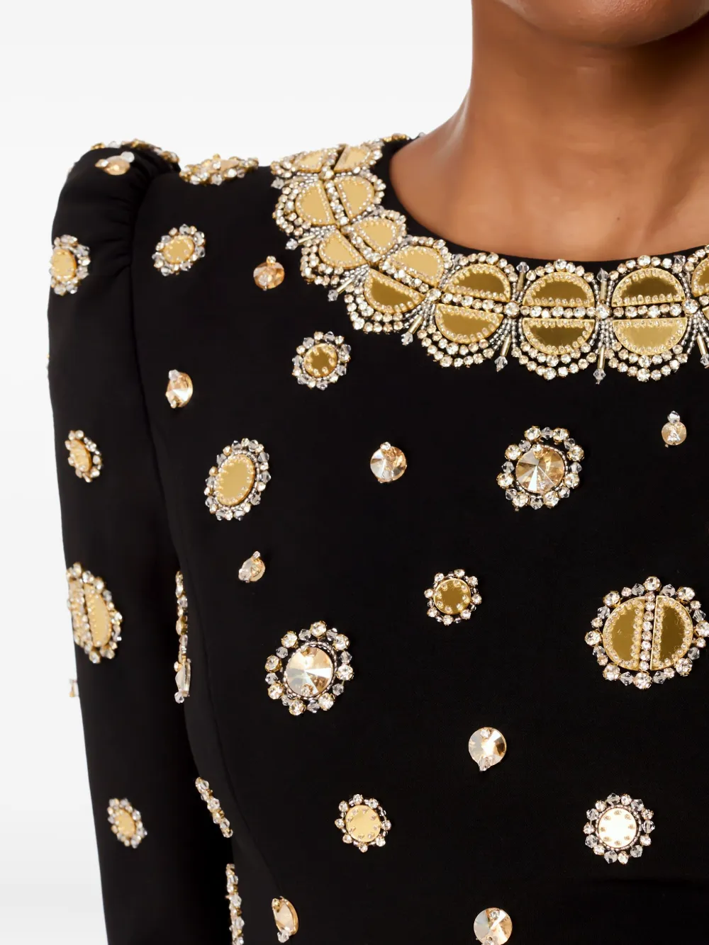 Jenny Packham Maxi-jurk verfraaid met spiegelende schouders Zwart